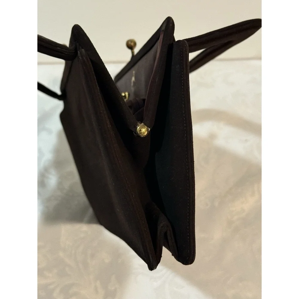 Vintage Koret Koretolope D Brown Kid Suede cut-out top handle Silk Coin‎ Bag